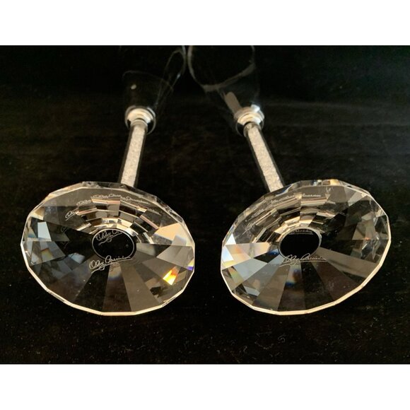 Oleg Cassini Diamond Toasting Flutes Set of Two Champagne Signed Wedding 10 3/4" - Picture 5 of 8